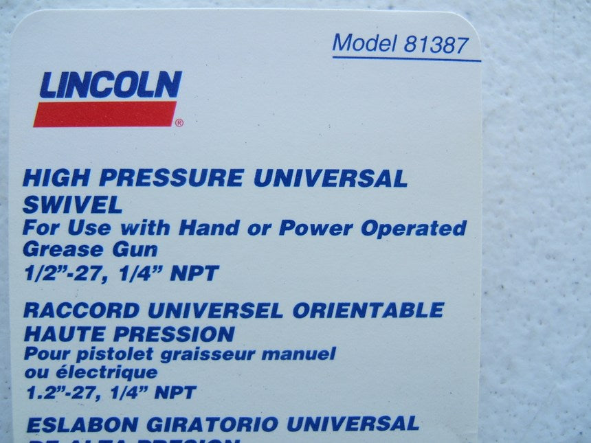 Lincoln 81387 High Pressure Swivel, 1/2''-27 X 1/4'' NPT