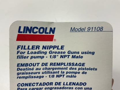 LINCOLN 91108 Grease Filler Nipple, 1/8'' Thread Size, NPT