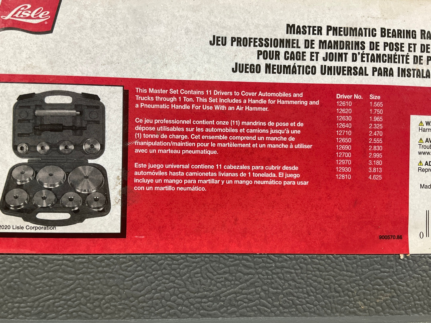 Lisle 12800 Master Pneumatic Bearing Race And Seal Driver Tool Set