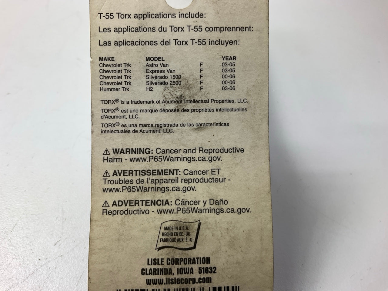 Lisle 26650 - 3/8'' Drive T55 Torx Bit Socket, Made In USA