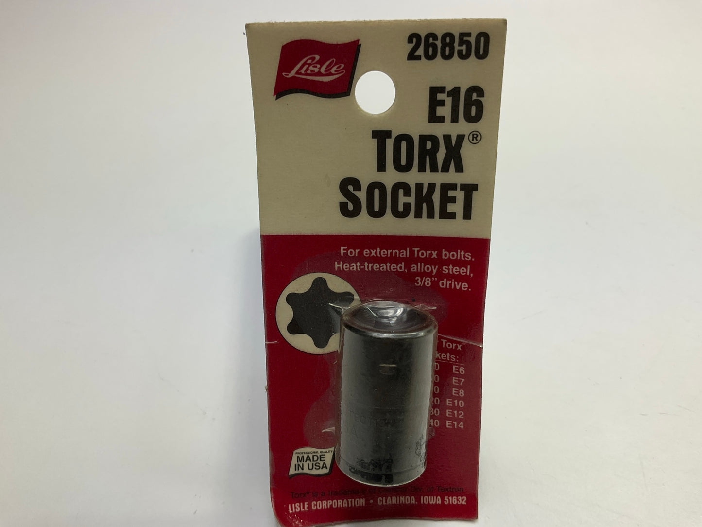 Lisle 26850 External E16 Torx Bit Socket, 3/8'' Drive - MADE IN USA