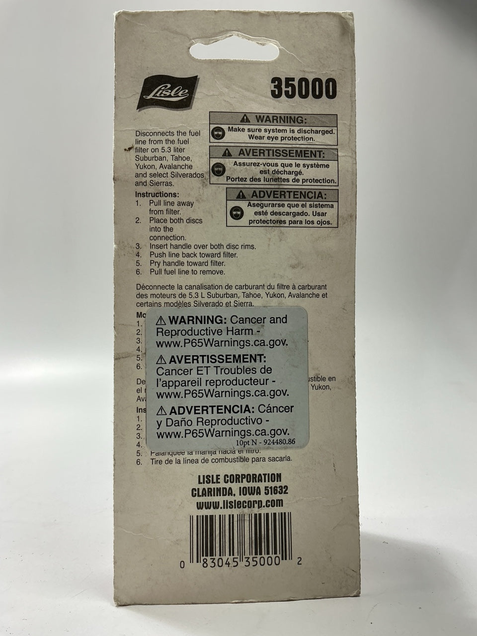 Lisle 35000 Fuel Filter Disconnect Tool For GM 5.3L Flex Fuel