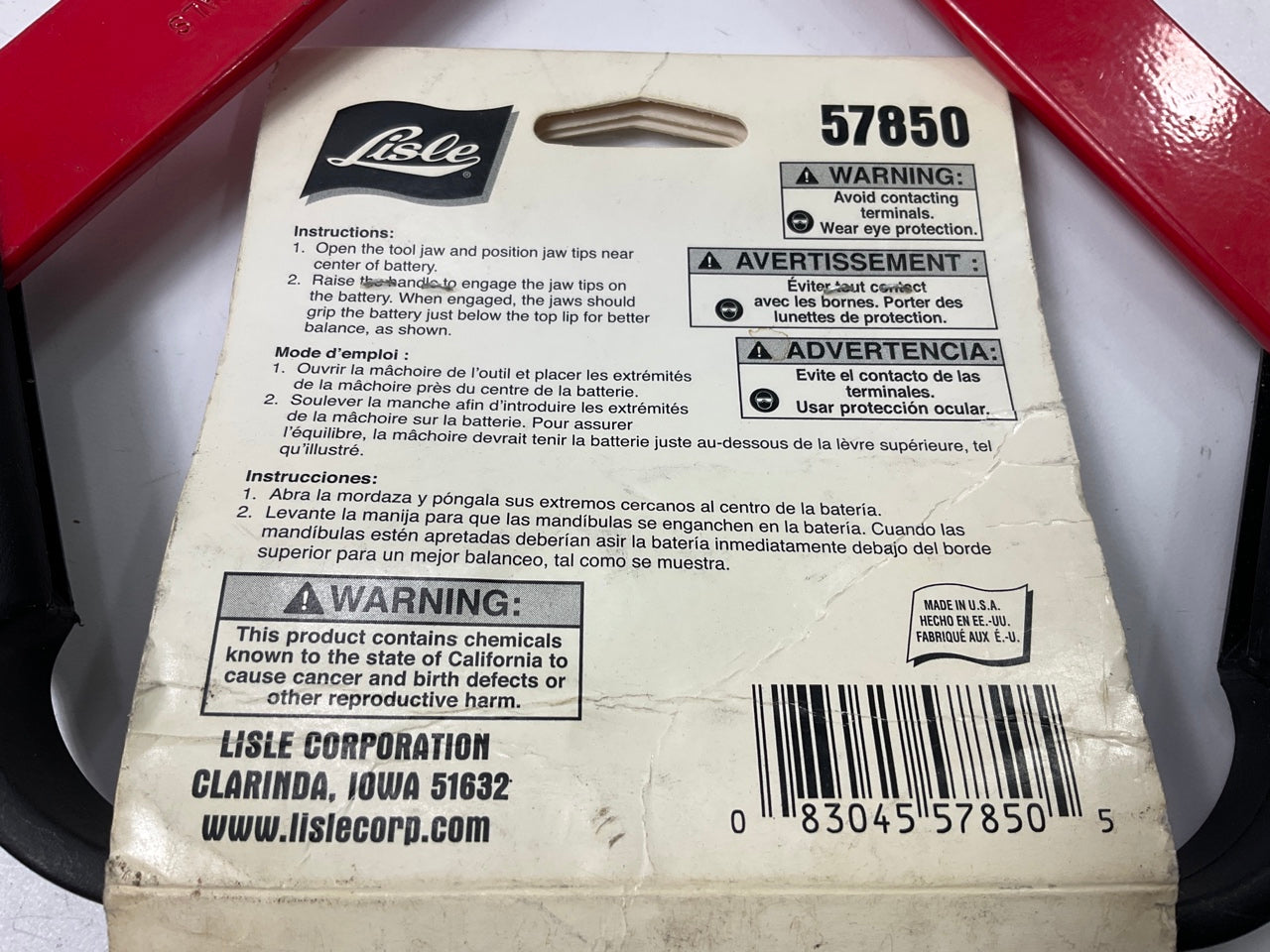 Lisle 57850 Battery Carrier, Steel Jaws - Lift And Carry Batteries Safely