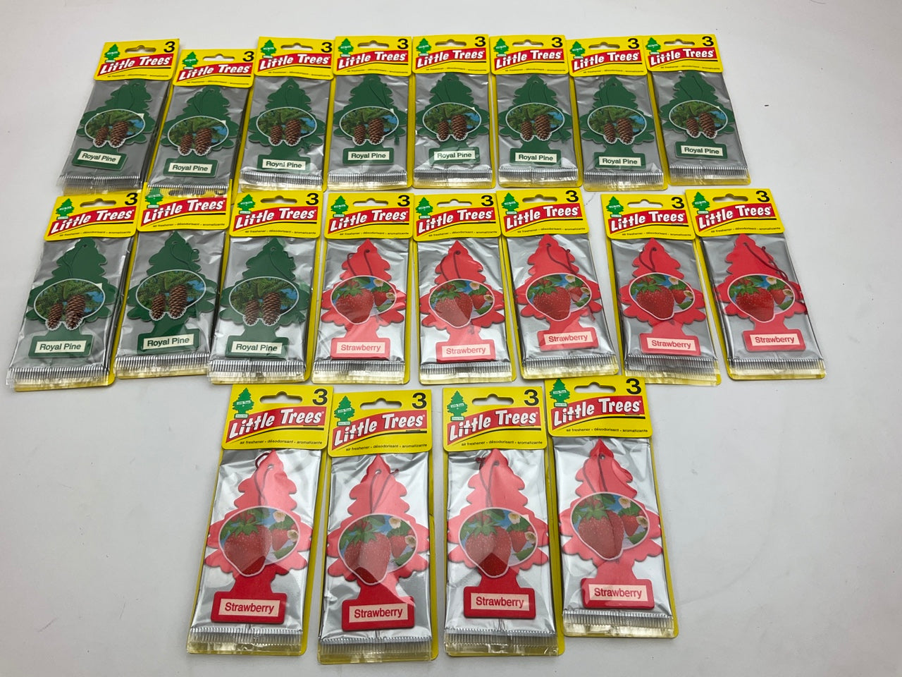 (20) Packs Of 3 Each: Little Trees Air Fresheners - 11 Royal Pine & 9 Strawberry