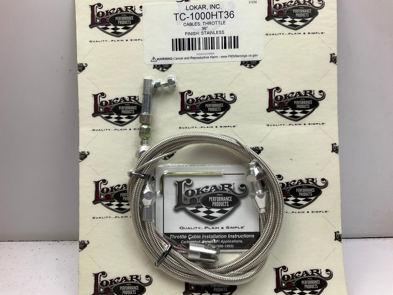 Lokar TC1000HT36 Hi-Tech 36'' Stainless Steel Throttle Cable Kit
