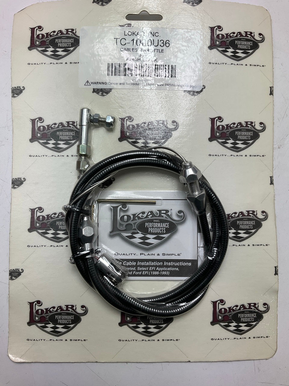 Lokar TC-1000U36 36'' Hi-Tech Throttle Cable, Black Braided Stainless & Hardware