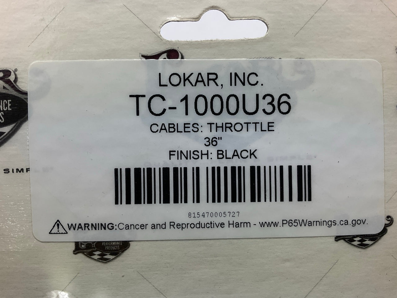 Lokar TC-1000U36 36'' Hi-Tech Throttle Cable, Black Braided Stainless & Hardware