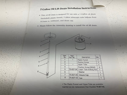 Lubrimatic 75-837 5 Gallon Oil Catch Drain Pan - 40.5''-60'' Lift , 13.5'' Funnel