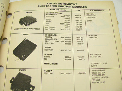 Lucas 1020 Ignition Wire Spark Plug Wire Set Parts Catalog - 1989, 80 Pages