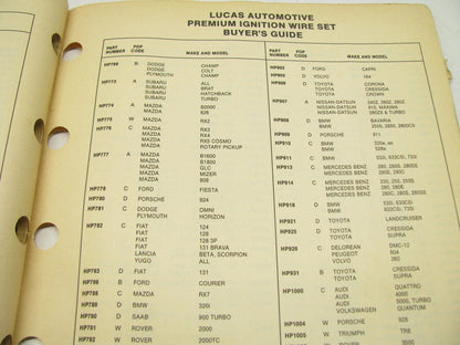 Lucas 1020 Ignition Wire Spark Plug Wire Set Parts Catalog - 1989, 80 Pages