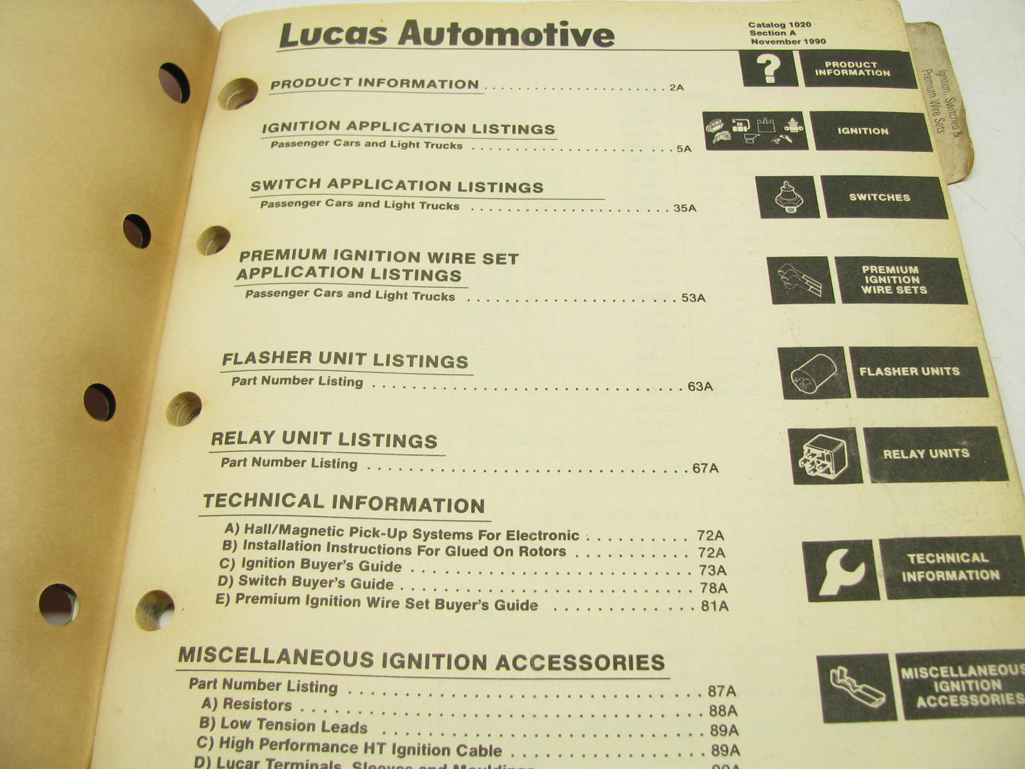 Lucas 1020 Auto Parts Catalog From 1990 - IGNITION, SWITCHES & PREMIUM WIRE SETS