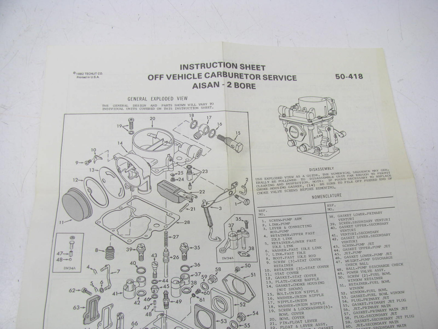 Lucas MS-548 Carburetor Rebuild Kit for 1969-1974 Toyota 1.9L 2.0L Aisan A-2