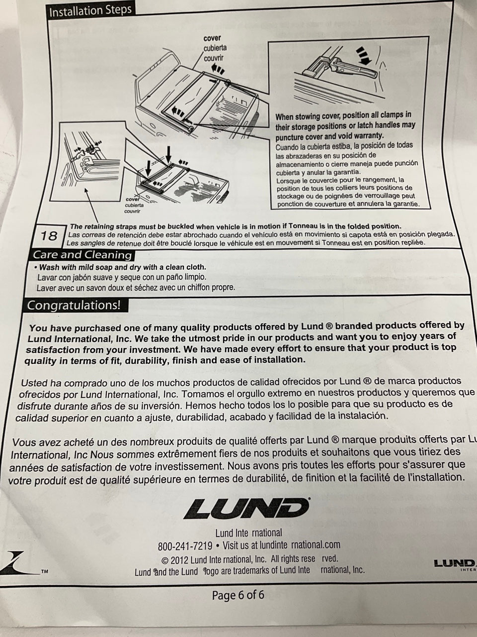 Lund 950172 Soft Tri-Fold Folding Truck Bed Tonneau Cover 2015-20 F-150 5'7'' Bed