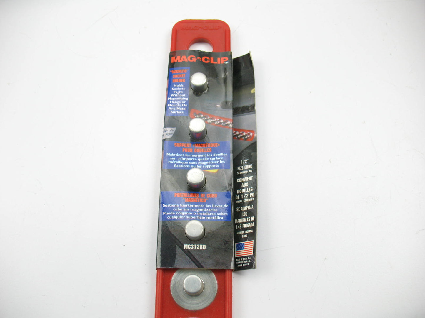 Mag-Clip MC312RD 1/2'' Drive RED Magnetic 10 Socket Holder Strip