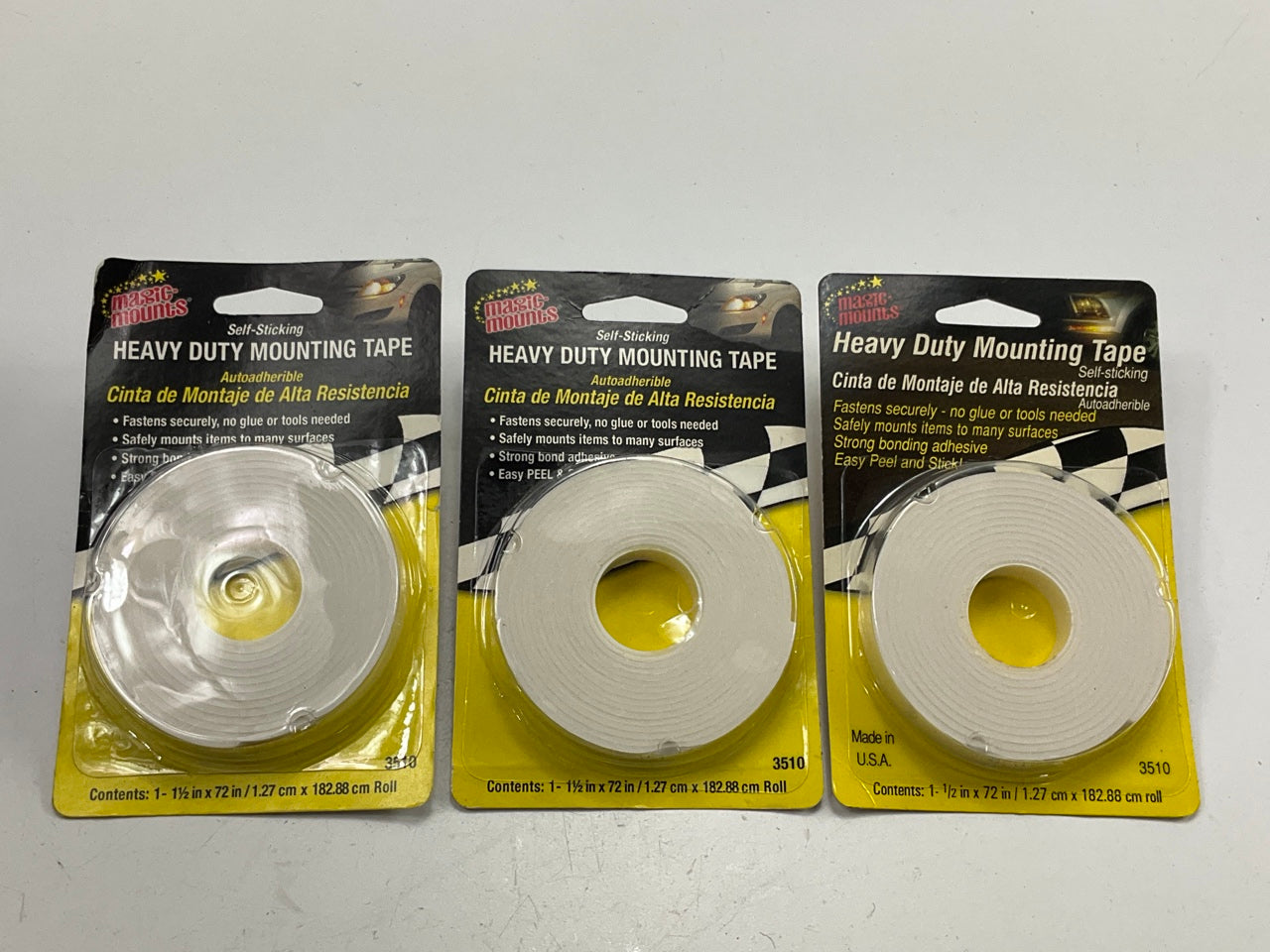 (3) Magic Mounts Heavy Duty Permanent Adhesive Bond Self-Sticking Tape 1/2''x72''