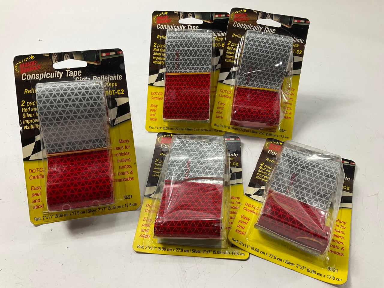 (5) Magic Mounts 3521 Red & Silver 2'' X 18'' Safety Reflective Conspicuity Tape