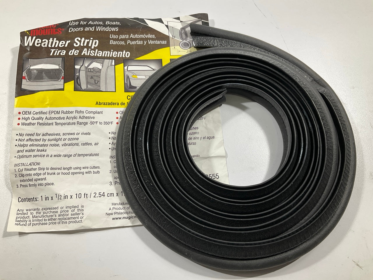 Magic Mounts 3555 Self-Adhesive Weatherstrip Seal Tape 1/2'' Wide, 1'' Tall X 10'