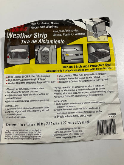 Magic Mounts 3555 Self-Adhesive Weatherstrip Seal Tape 1/2'' Wide, 1'' Tall X 10'