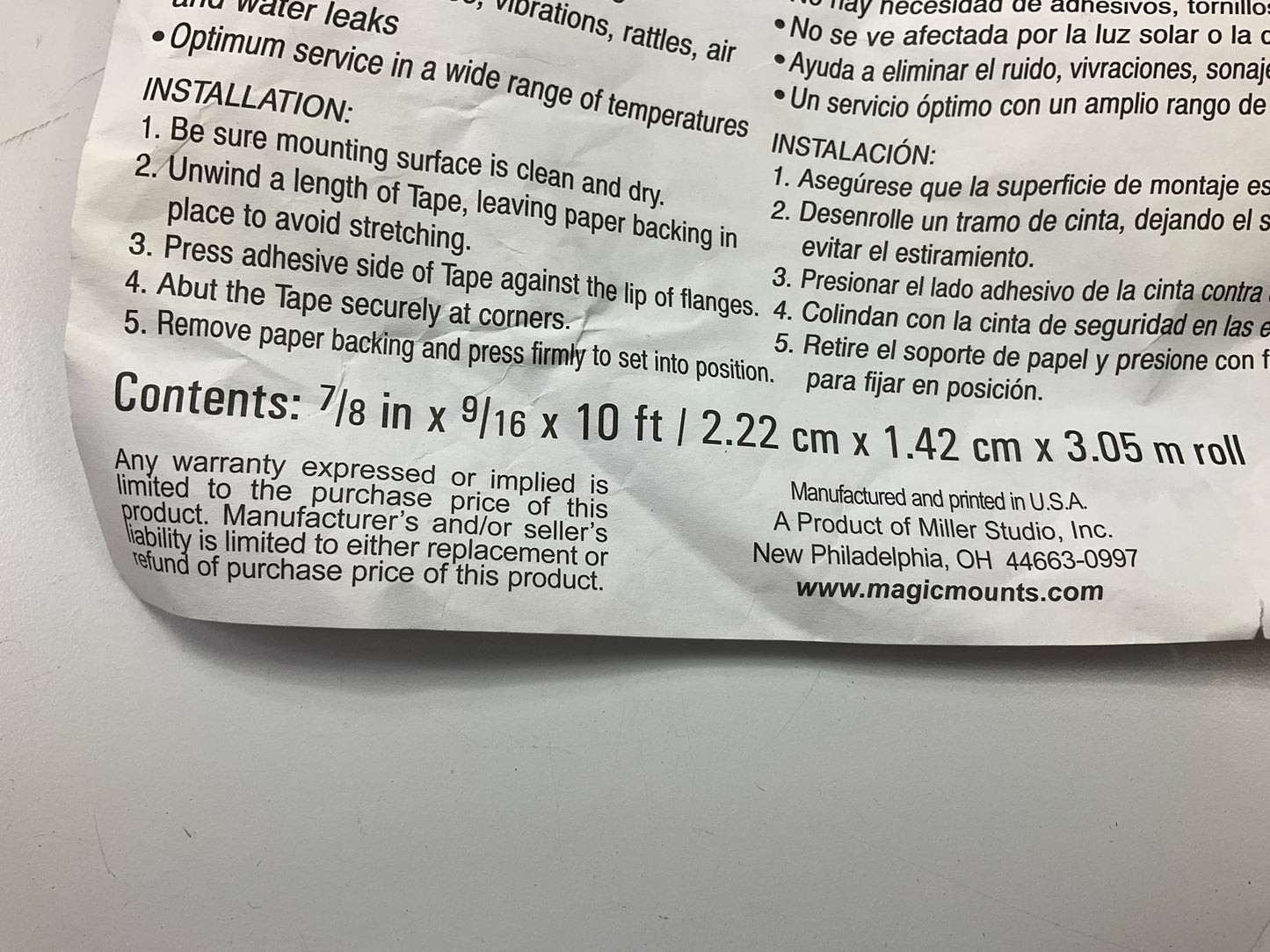 (10) Magic Mounts 3557 Self-Adhesive Weatherstrip Seal 9/16'' Wide, 7/8'' T, 10FT