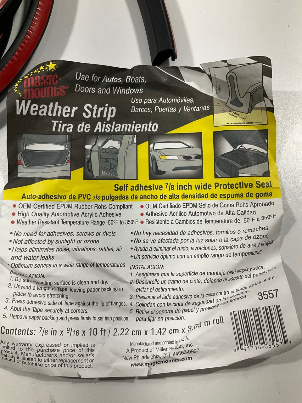 Magic Mounts 3557 Self-Adhesive Weatherstrip Seal 9/16'' Wide, 7/8'' Tall X 10'
