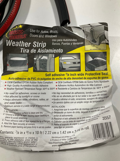 Magic Mounts 3557 Self-Adhesive Weatherstrip Seal 9/16'' Wide, 7/8'' Tall X 10'