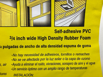 50 FEET - Self-adhesive PVC 3/4'' Wide High Density Rubber Foam Weatherstrip Seal