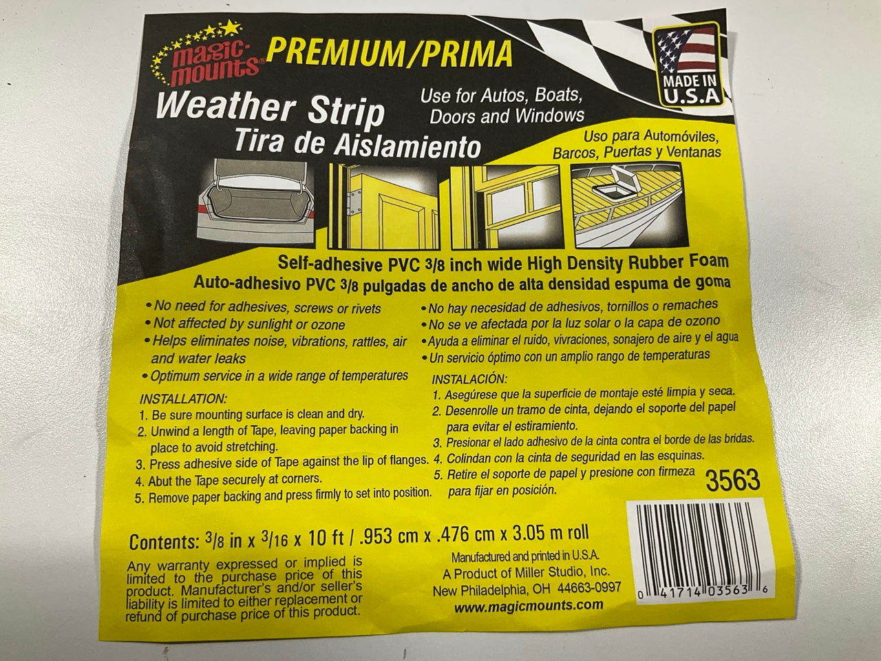 Magic Mounts 3563 Premium Self-adhesive PVC Weatherstrip Seal 3/8'' X 3/16'' 10 FT