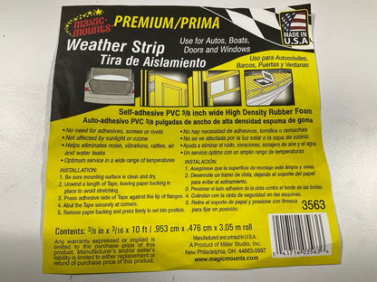 Magic Mounts 3563 Premium Self-adhesive PVC Weatherstrip Seal 3/8'' X 3/16'' 10 FT