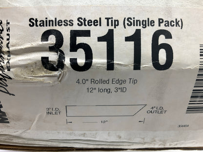 Magnaflow 35116 Stainless Steel Exhaust Tip, 12'' Long, 4'' Rolled Edge, 3'' ID