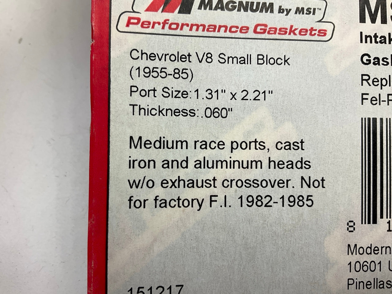 Magnum MS81002 Engine Intake Manifold Gasket Set 55-85 Chevrolet SBC 1.31''x2.21''