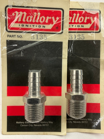 (2) Mallory 3135 1/2'' Hose Barb To 1/2'' Female NPT - Stainless Steel Fitting