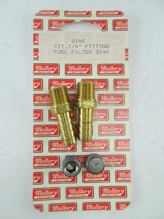 (2) Mallory 3142 1/4'' NPT To 3/8'' Barb Hose Fitting & (2) 1/4'' NPT Plugs