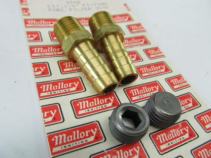 (2) Mallory 3142 1/4'' NPT To 3/8'' Barb Hose Fitting & (2) 1/4'' NPT Plugs