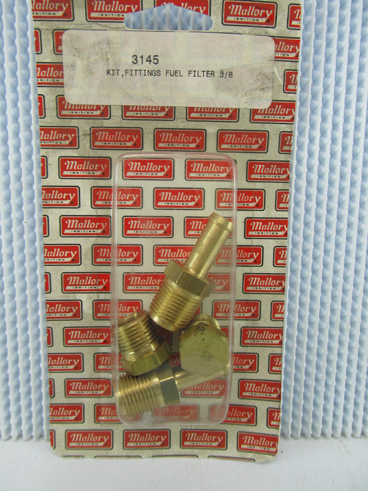 (x2) 3/8'' NPT Barb Fuel,  Water Fitting (x2) 3/8'' NPT Plugs Mallory 3145
