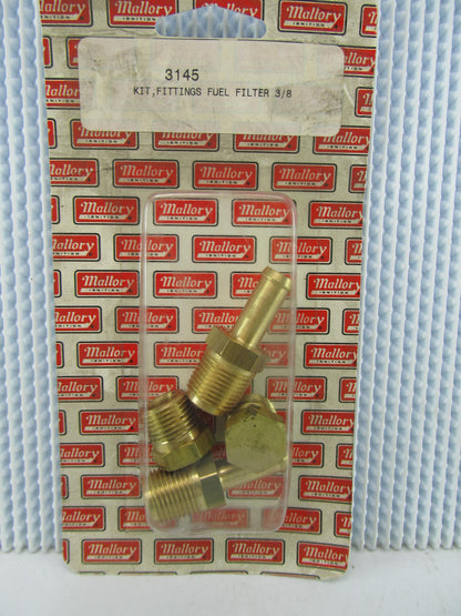 Mallory 3145 3/8'' Barbed Hose Fuel Fittings With 3/8'' NPT Plugs - 2 PACK