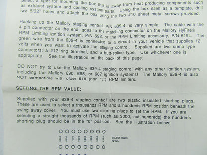 Mallory 639-4 HyFire IV Launch Stage Controller Kit Adj 2000-9000 RPM DRAG RACE