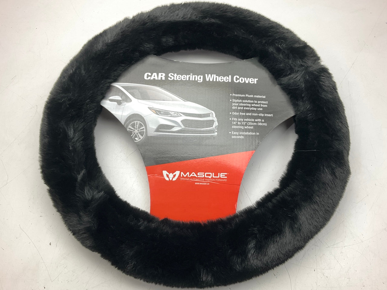 Masque 10961 Black Furry Premium Steering Wheel Cover - For 14'' To 15''