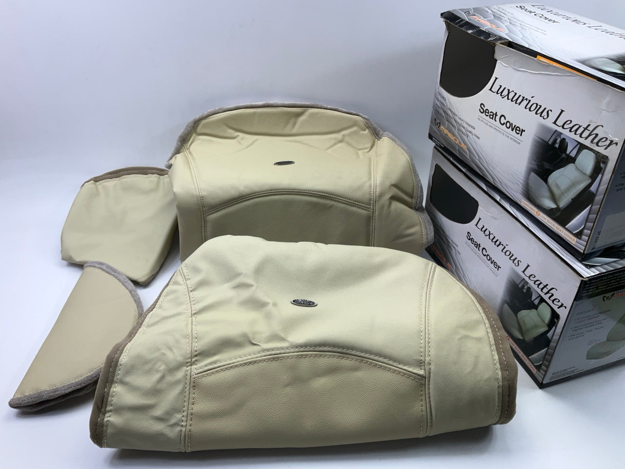 (2) Masque 63015 Low Back Leather Seat Covers, Tan - DOES 2 SEATS