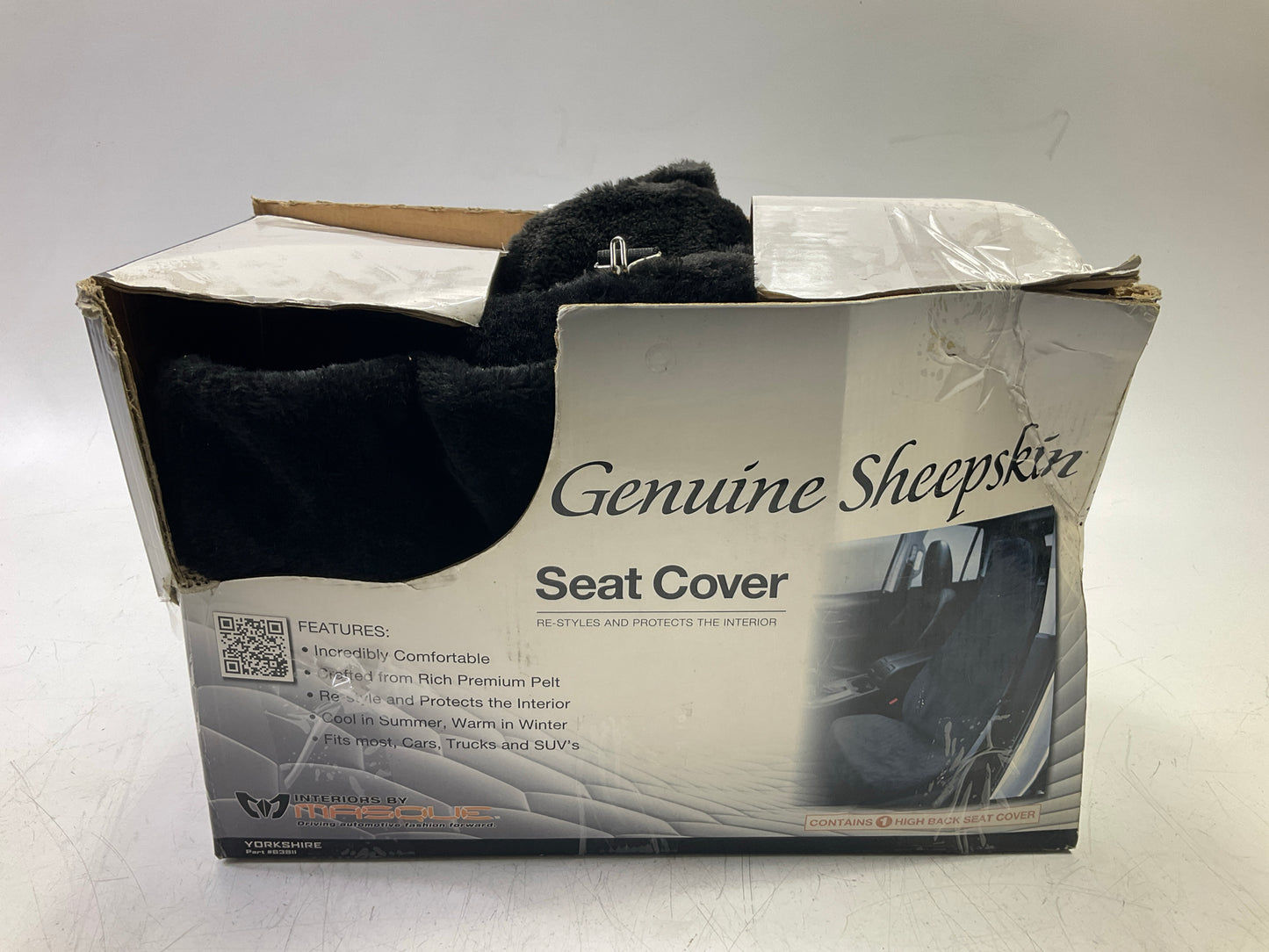 OPEN BOX - Masque 63811 High Back Genuine Sheepskin Seat Cover, Black