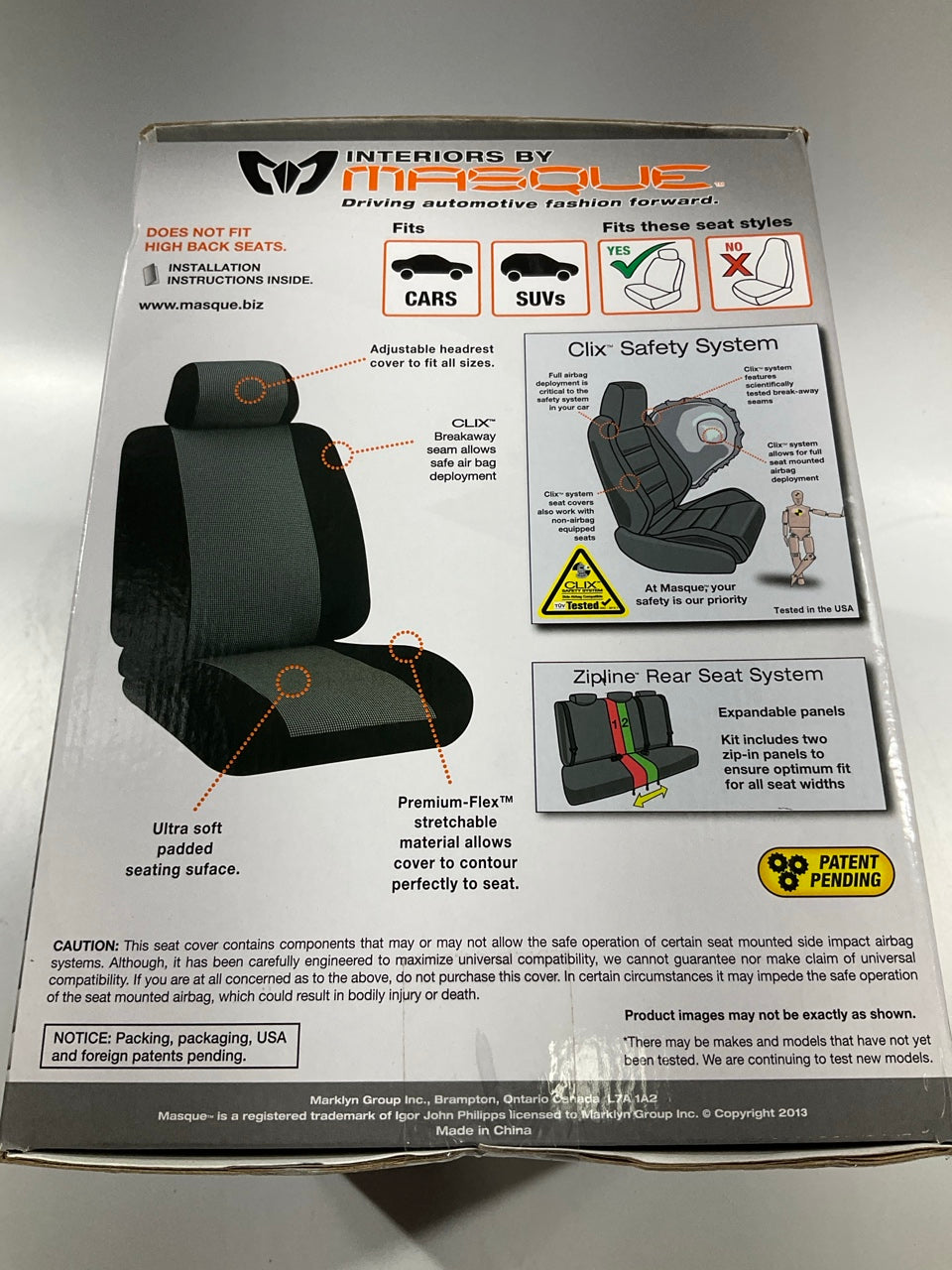 Masque 67228 Car & Small SUV Front Bucket Seat Covers & Rear Bench Cover