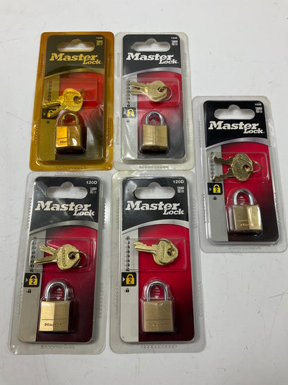 (5) Master Lock # 120D Solid Brass Padlock 7/16'' Pad Lock For Cabinet Locker