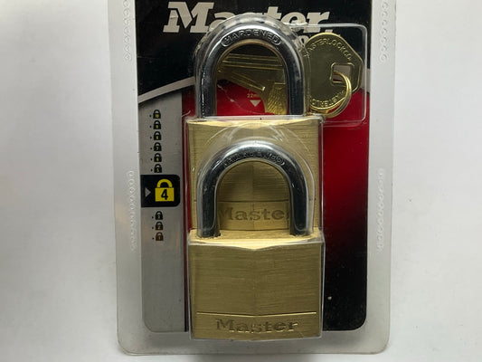 Master Lock 140T 1-9/16'' (40mm) Wide Solid Brass Body Padlock; 2-Pack