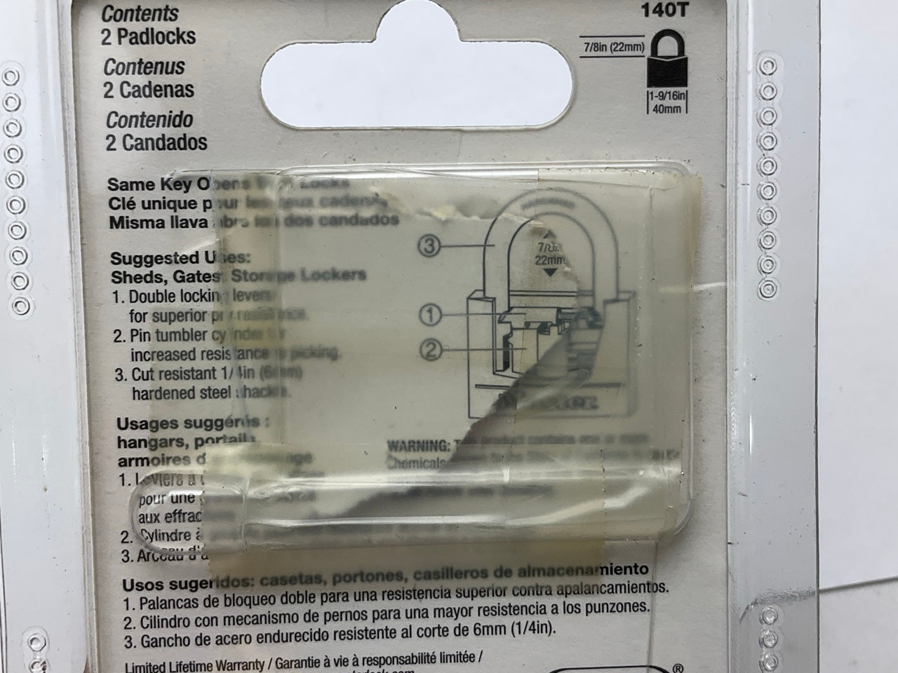 Master Lock 140T 1-9/16'' (40mm) Wide Solid Brass Body Padlock; 2-Pack