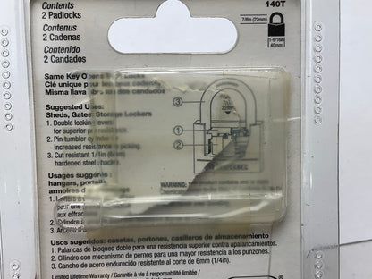 Master Lock 140T 1-9/16'' (40mm) Wide Solid Brass Body Padlock; 2-Pack