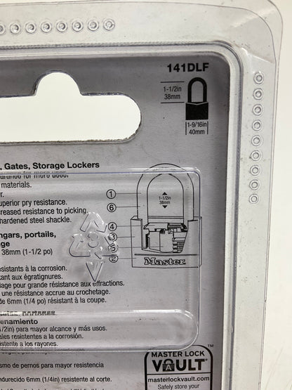 Master Lock 141DLF 1-9/16'' (40mm) Wide Covered Solid Body Padlock 1-1/2'' Shackle