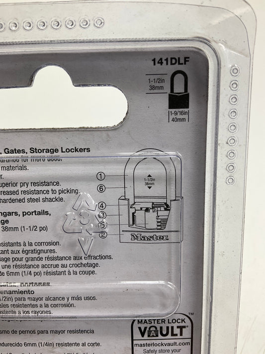 Master Lock 141DLF 1-9/16'' (40mm) Wide Covered Solid Body Padlock 1-1/2'' Shackle