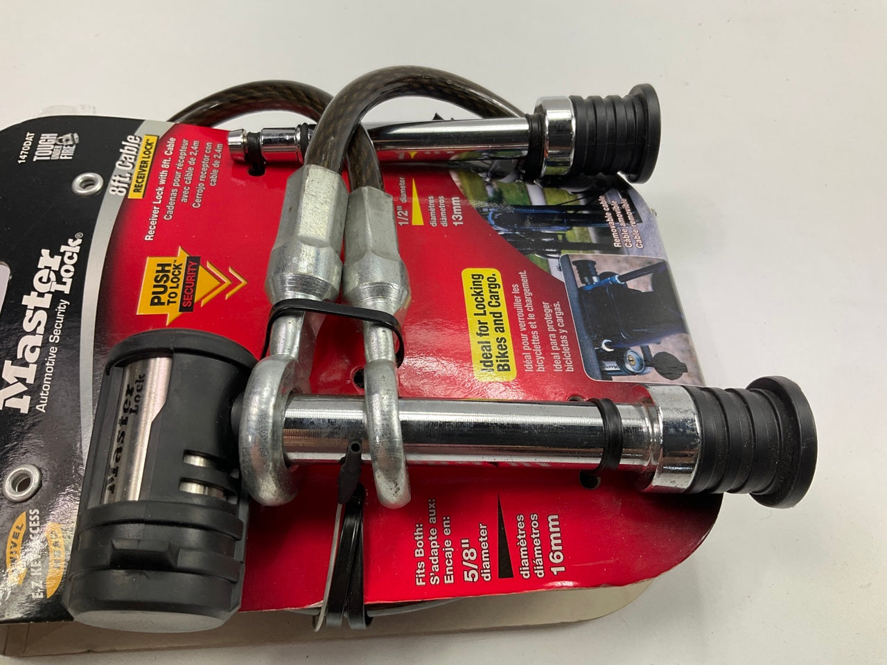 Master Lock 1470DAT 5/8'' & 1/2'' Trailer Hitch Receiver Lock 8' Removable Cable