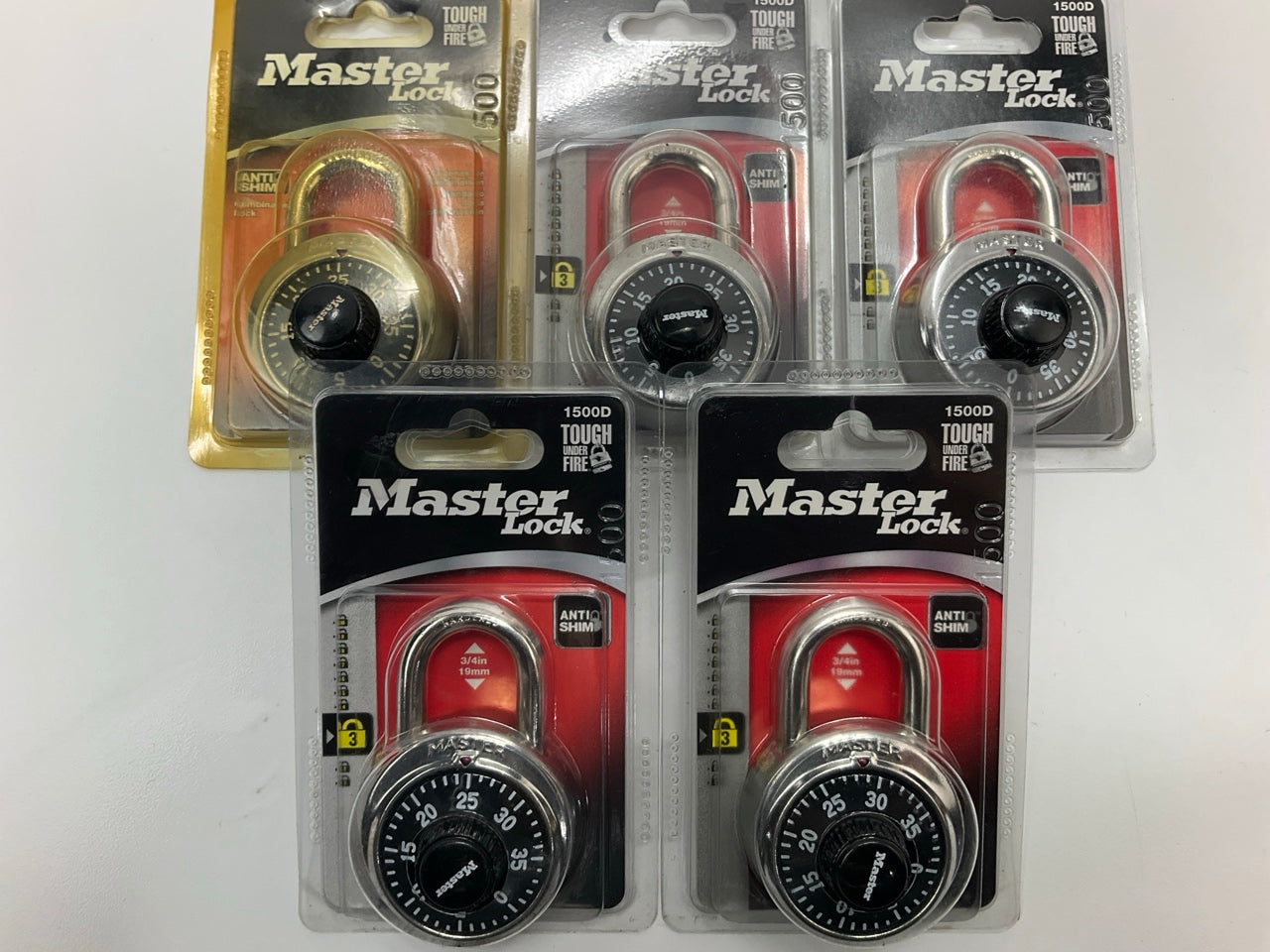 SET OF (5) - Master Lock 1500D 1-7/8'' (48mm) Wide Combination Dial Padlocks