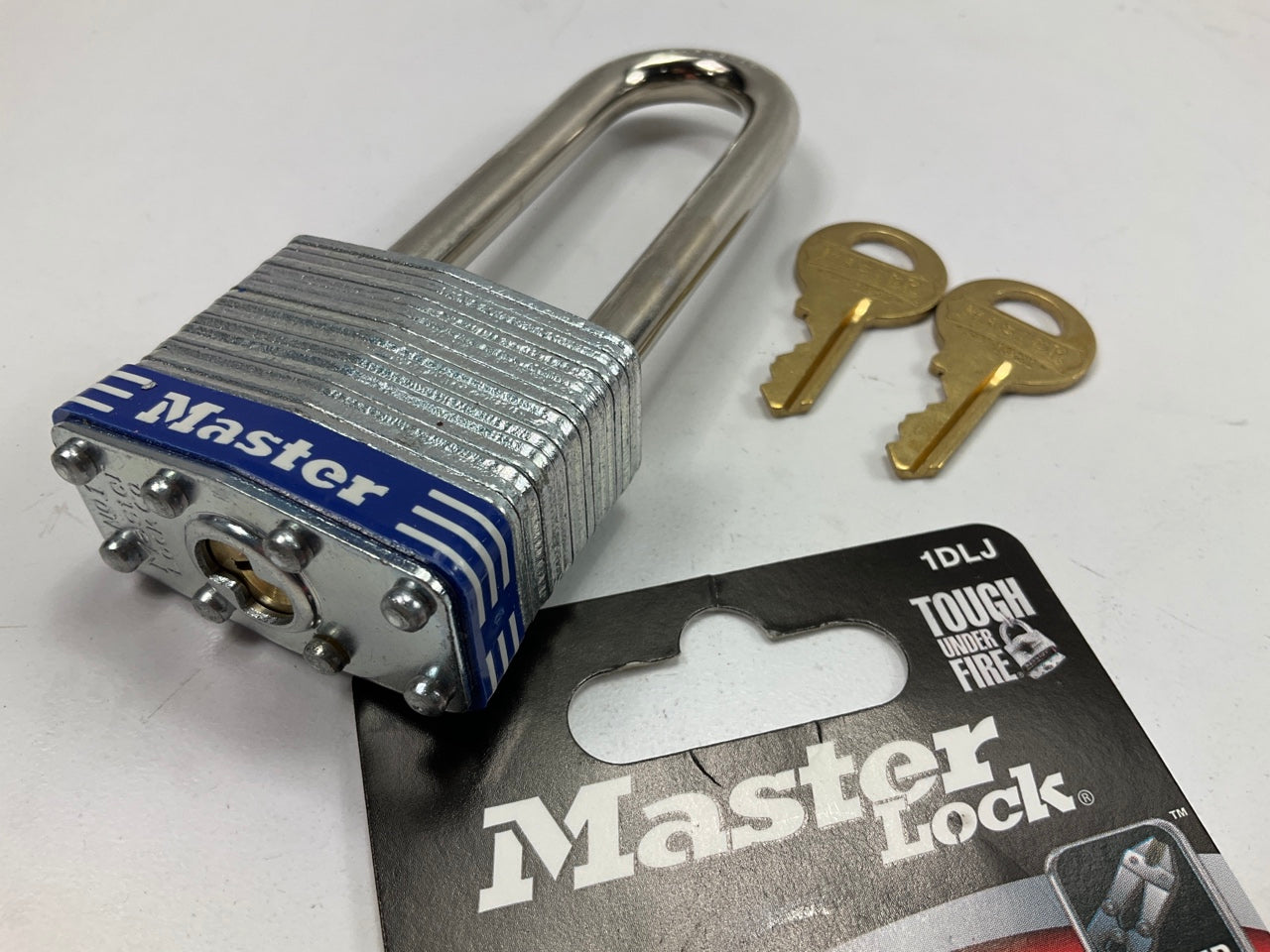 Master Lock 1DLJ Laminated Steel Long Shackle 2.5'' Padlock- 2 Keys