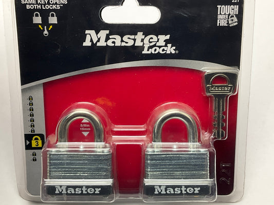 Master Lock 22T 1-1/2in (38mm) Wide Laminated Steel Warded Padlock; 2-Pack